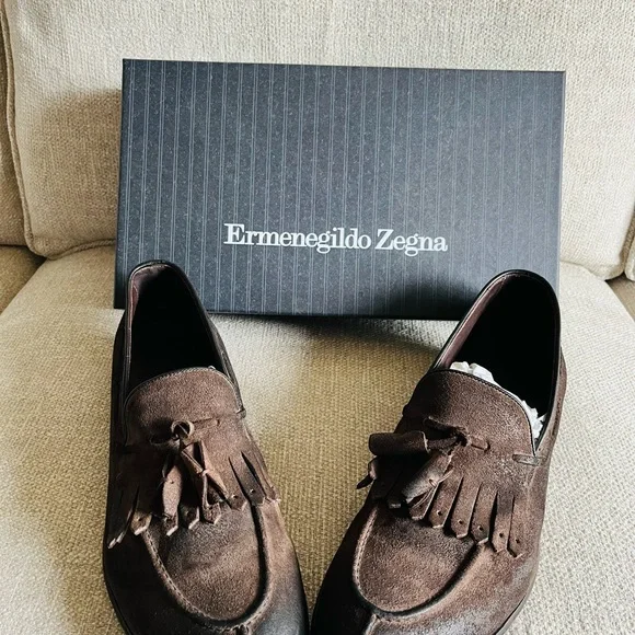 Ermenegildo Zegna brown loafers suede sz10